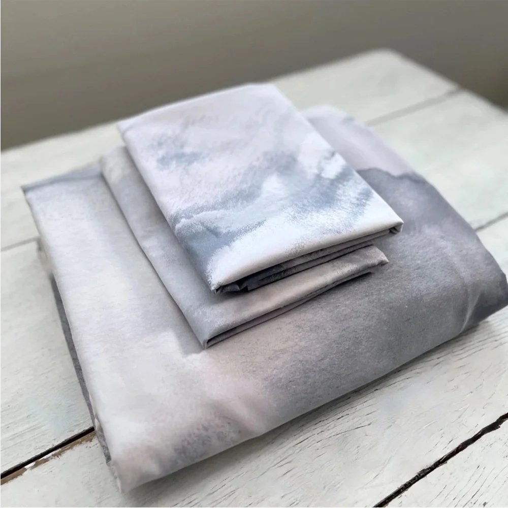CALVIN KLEIN Moonstone KING Duvet Cover & 2 Pillowcases Pebble Silver Watercolor